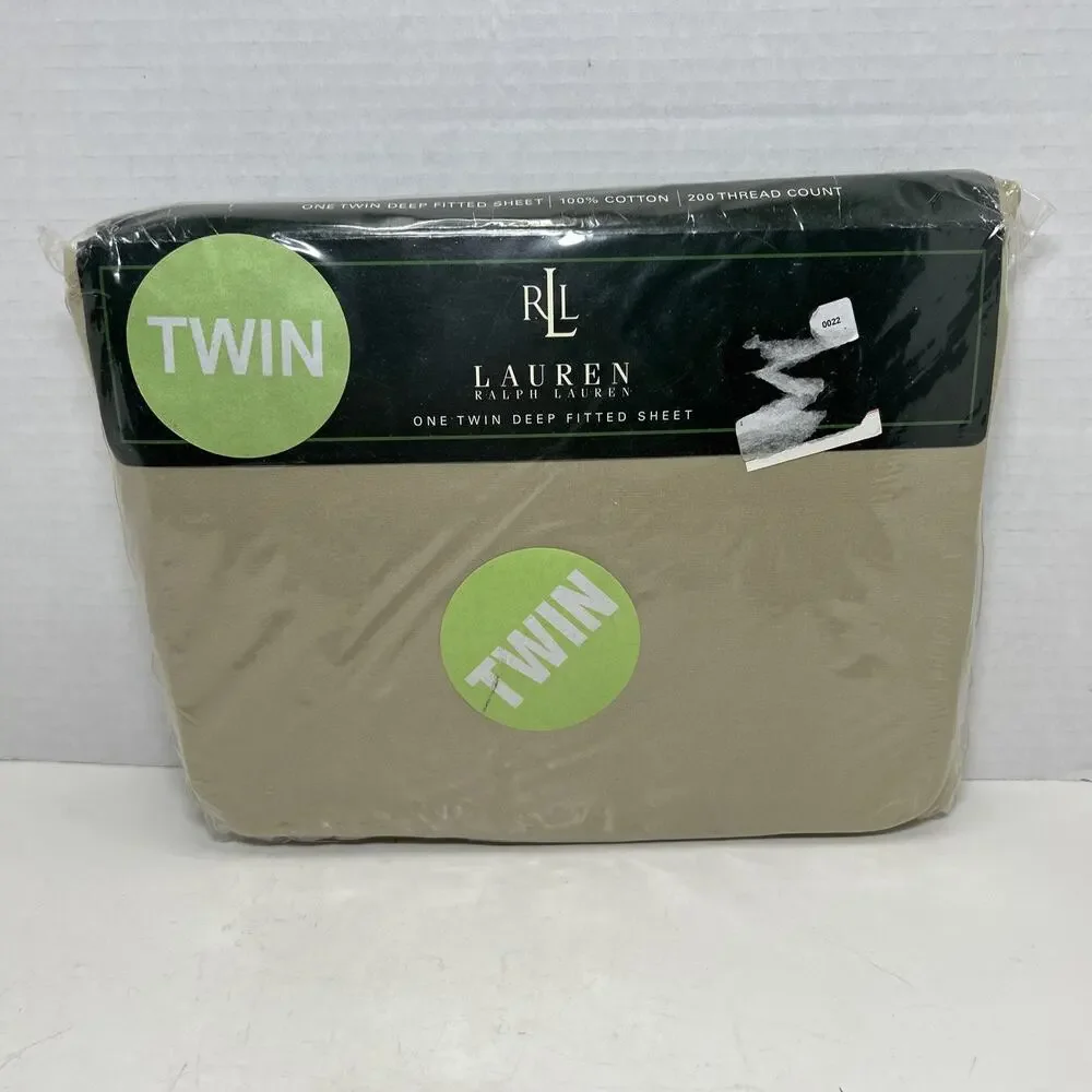 Ralph Lauren Twin Tan Khaki Solid Deep Fitted Sheet 100% Cotton 200TC New Sealed